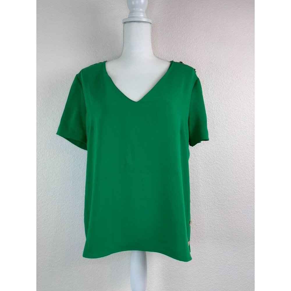 Amanda Uprichard women's large kelly green Julep Melissa v-neck‎ studded blouse